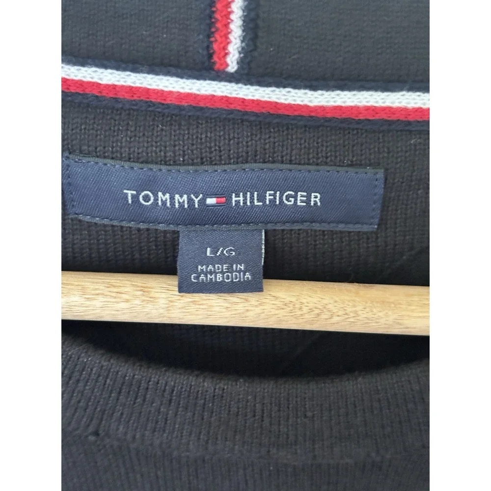 Tommy Hilfiger Black Knit Cotton Pullover Sweater Crew Neck Logo Men's Size L